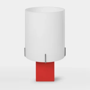 Lampa designerska Romeo Red od Studio Larum – minimalistyczna czerwa lampa stołowa z Polski.