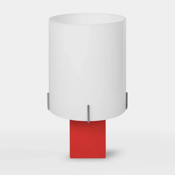 Lampa designerska Romeo Red od Studio Larum – minimalistyczna czerwa lampa stołowa z Polski.