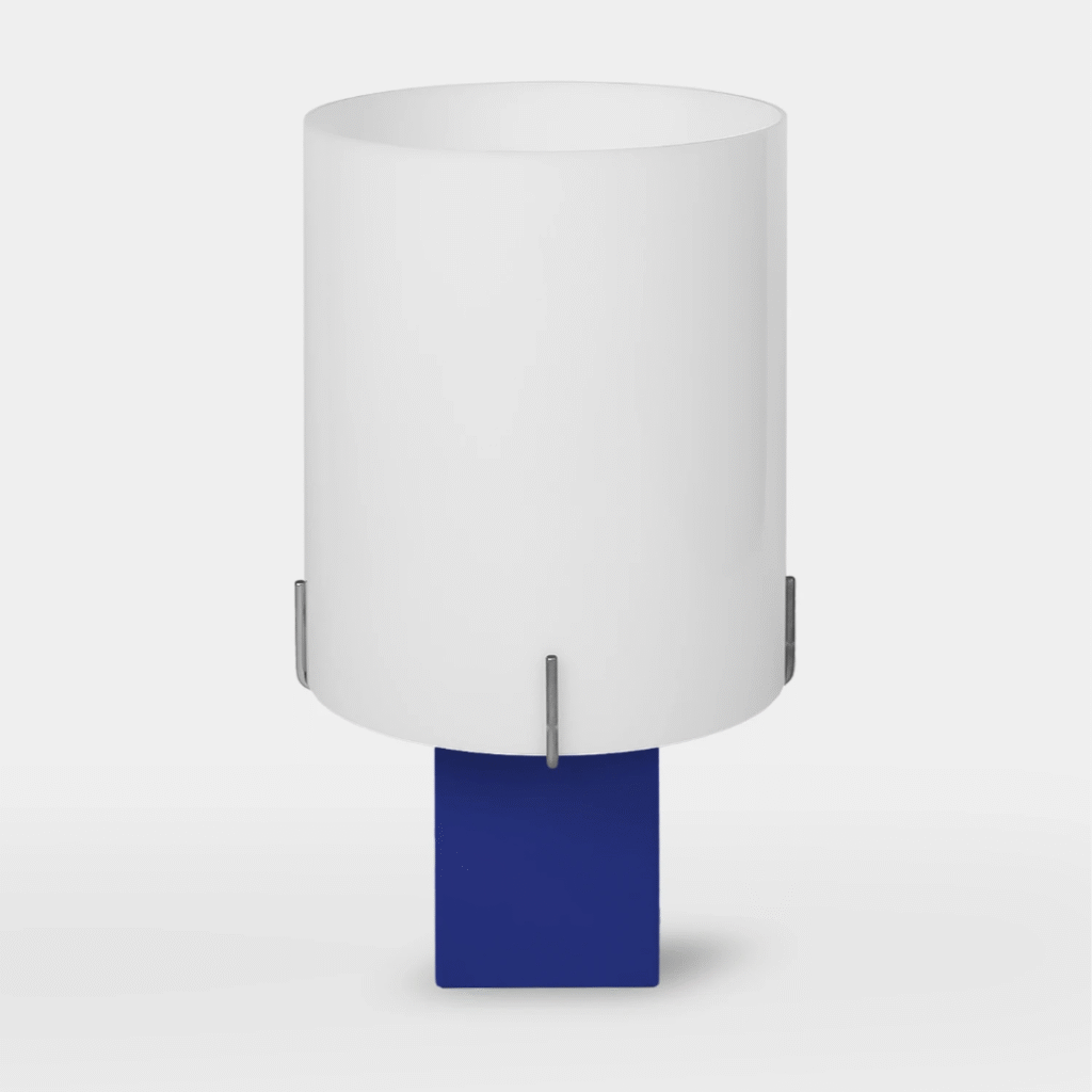 Sapphire Blue designer lamp by Studio Larum – minimalist blue table lamp handcrafted in Poland.